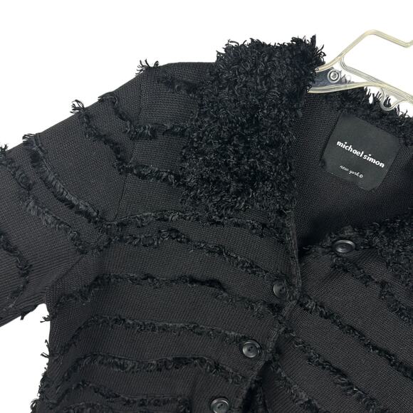 Michael Simon Long Sleeve Y2K Vintage Black Collared Fringe Cardigan Sweater M - Picture 3 of 5
